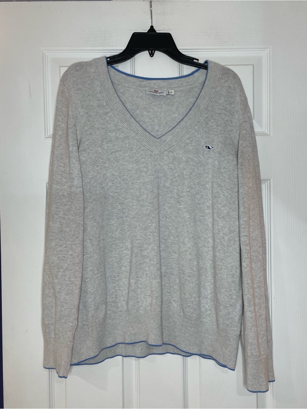 VINEYARD VINES grey cotton deep V-neck pullover sweater - XL